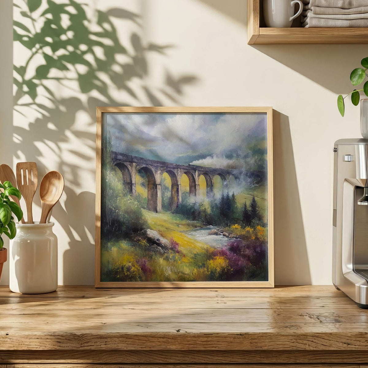 Glenfinnan Viaduct Print, Scottish Steam Train Art, Misty Highlands Landscape