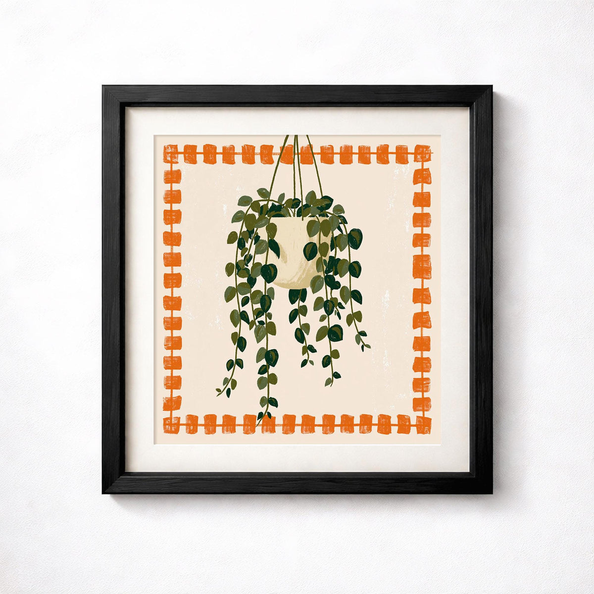 Hanging Plant Print, Retro Botanical Wall Art, Orange and Green Houseplant Poster