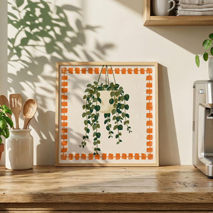 Hanging Plant Print, Retro Botanical Wall Art, Orange and Green Houseplant Poster