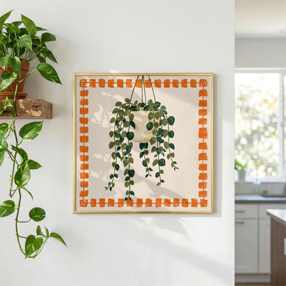 Hanging Plant Print, Retro Botanical Wall Art, Orange and Green Houseplant Poster
