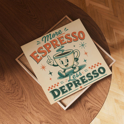 More Espresso Less Depresso Print, Retro Coffee Wall Art, Mid-Century Kitchen Poster