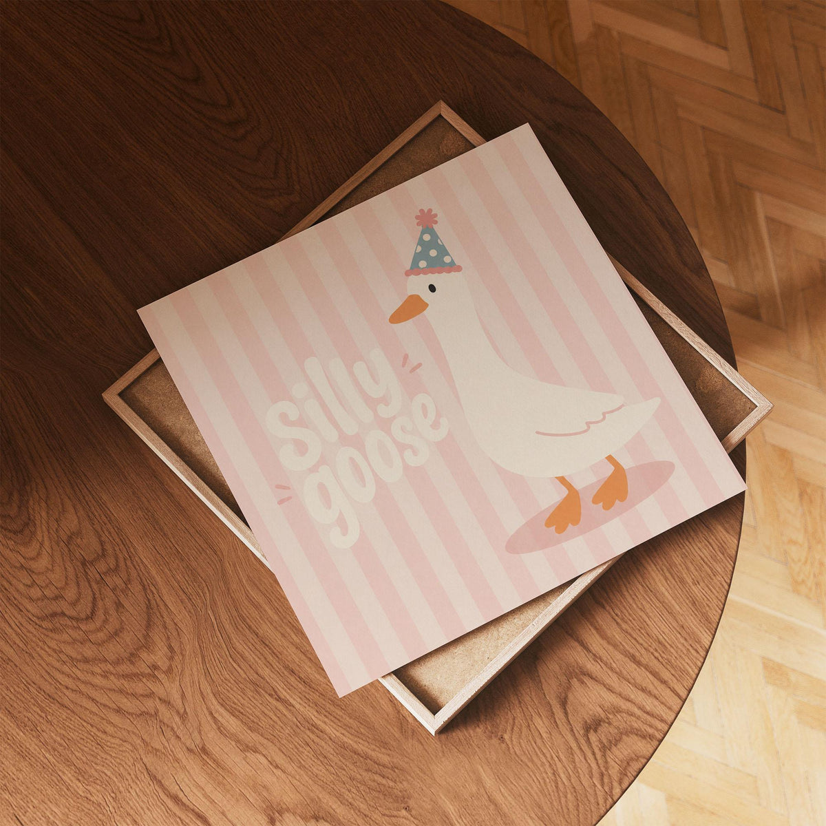 Party Hat Goose Print, Pink Nursery Wall Art, Whimsical Kids Poster