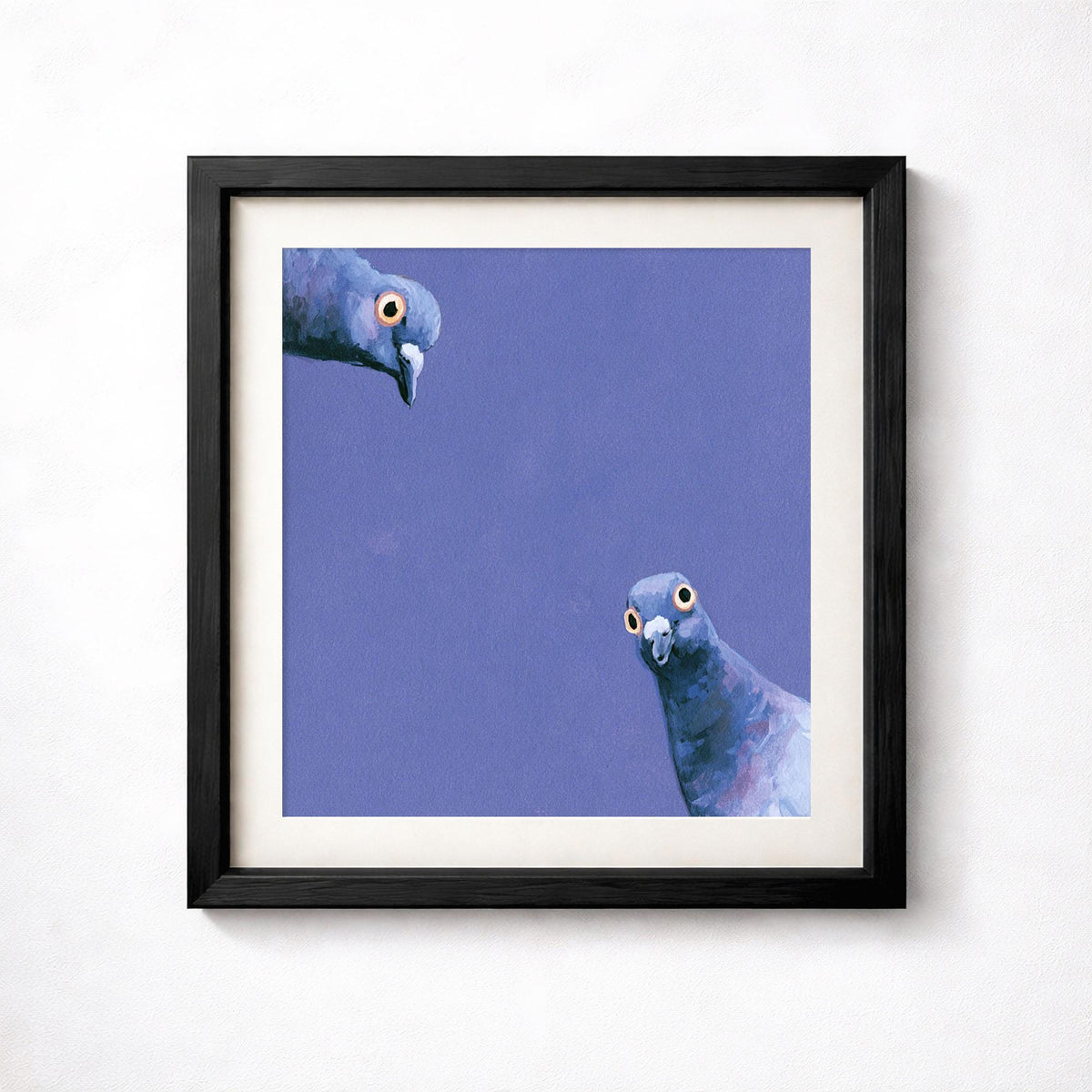 Funny Pigeon Print, Curious Blue Pigeons Wall Art, Quirky Square Bird Poster