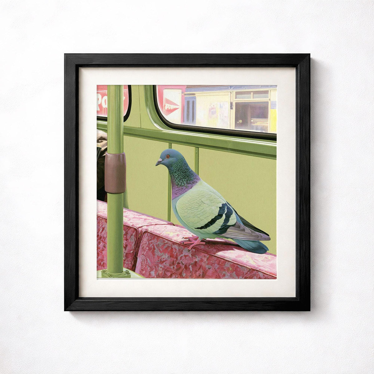 Commuter Pigeon Art Print, Funny Bird Wall Art, Quirky Retro Transport Poster