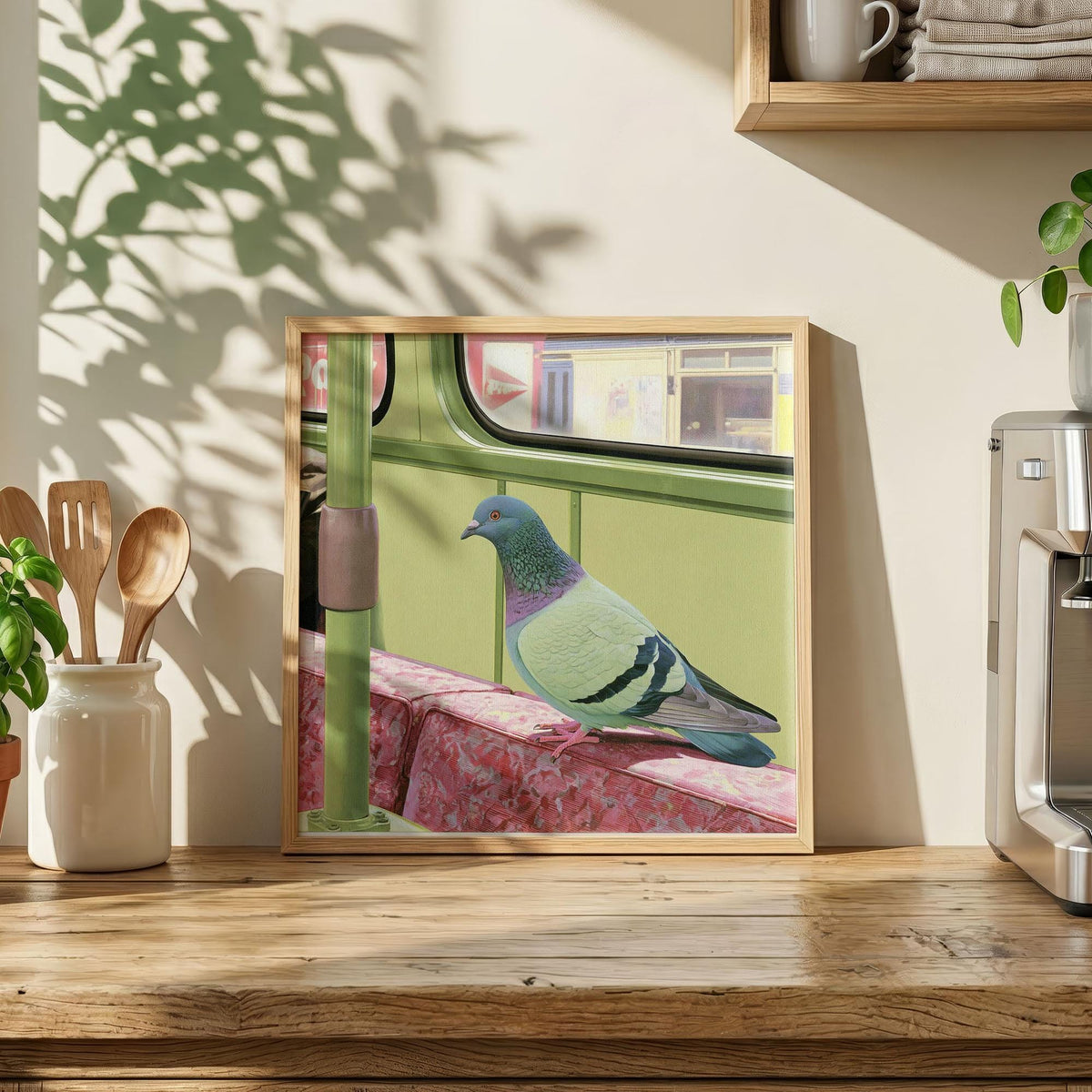 Commuter Pigeon Art Print, Funny Bird Wall Art, Quirky Retro Transport Poster