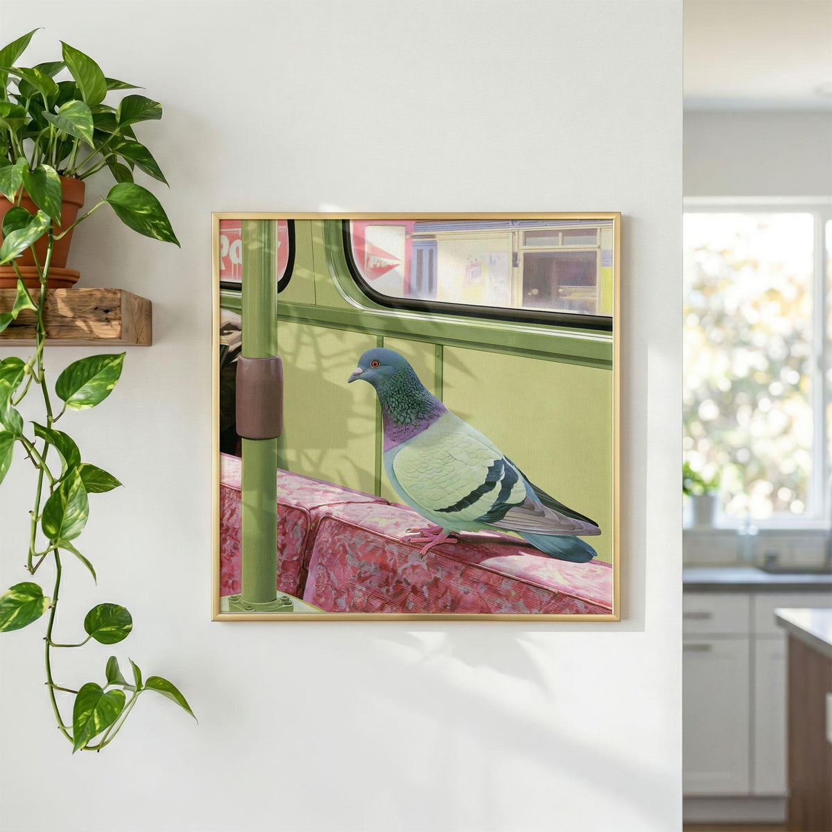 Commuter Pigeon Art Print, Funny Bird Wall Art, Quirky Retro Transport Poster