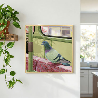 Commuter Pigeon Art Print, Funny Bird Wall Art, Quirky Retro Transport Poster