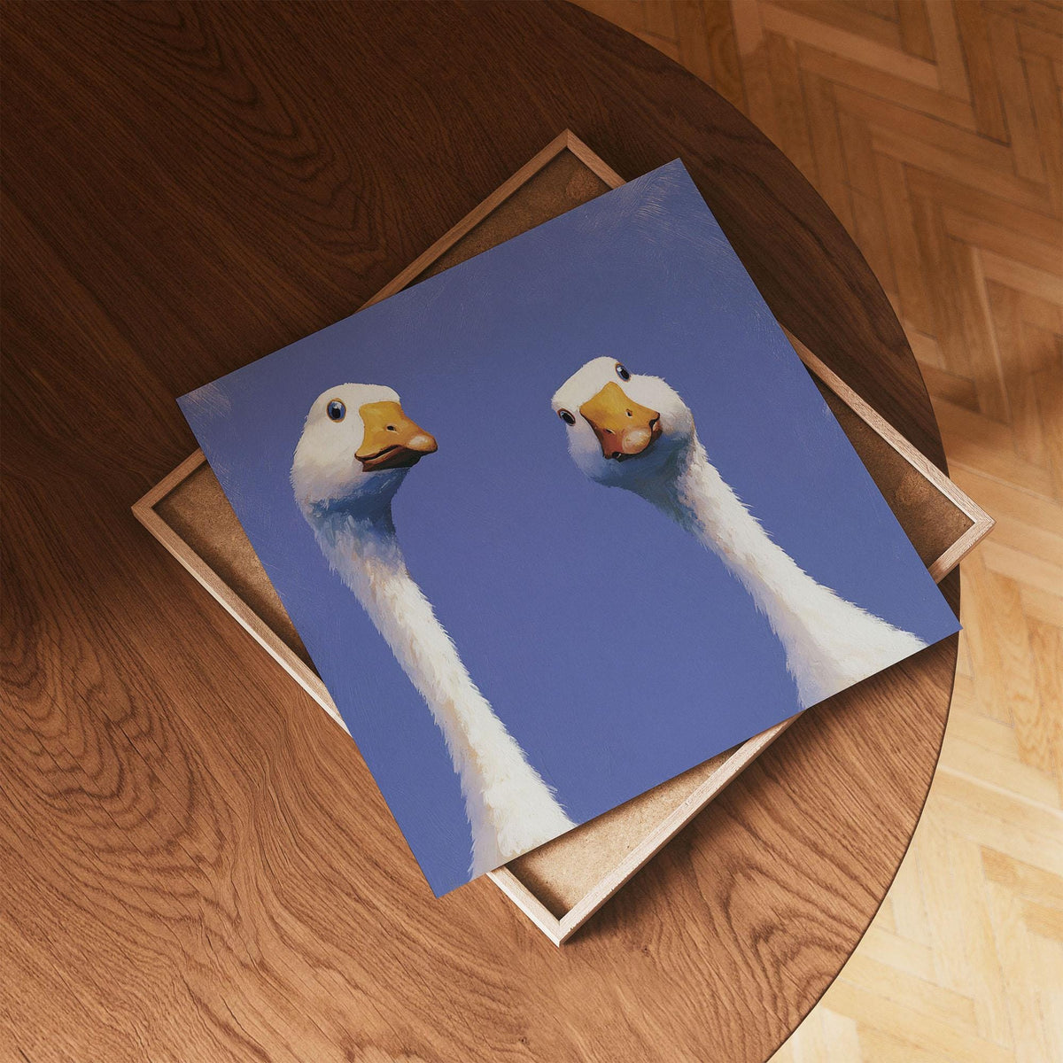 Curious Geese Print, Funny Goose Wall Art, Quirky Blue Bird Poster
