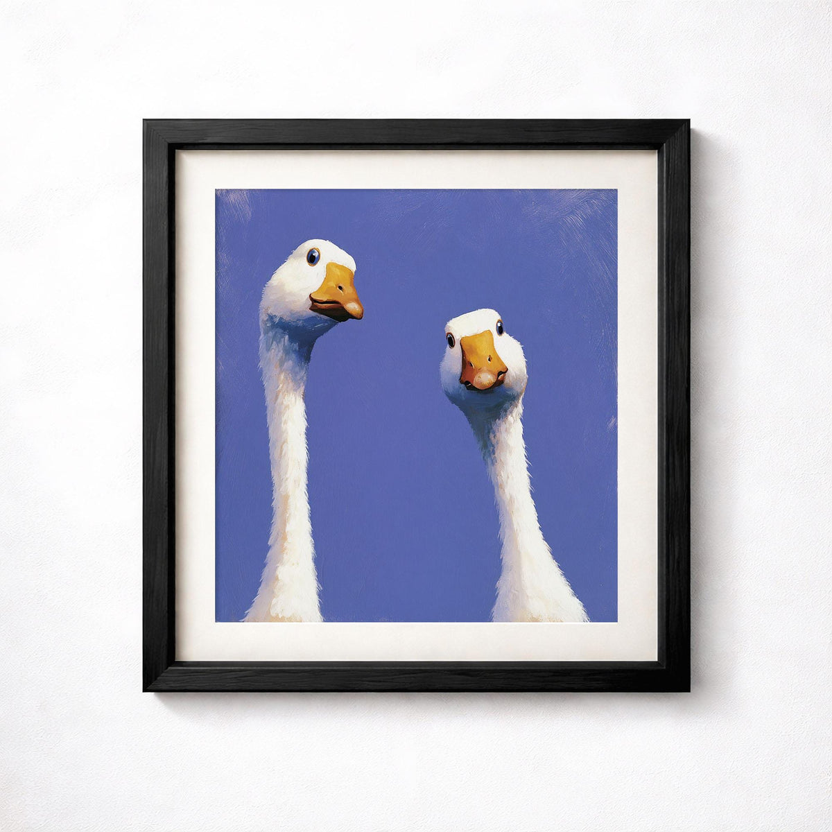 Curious Geese Print, Funny Goose Wall Art, Quirky Blue Bird Poster