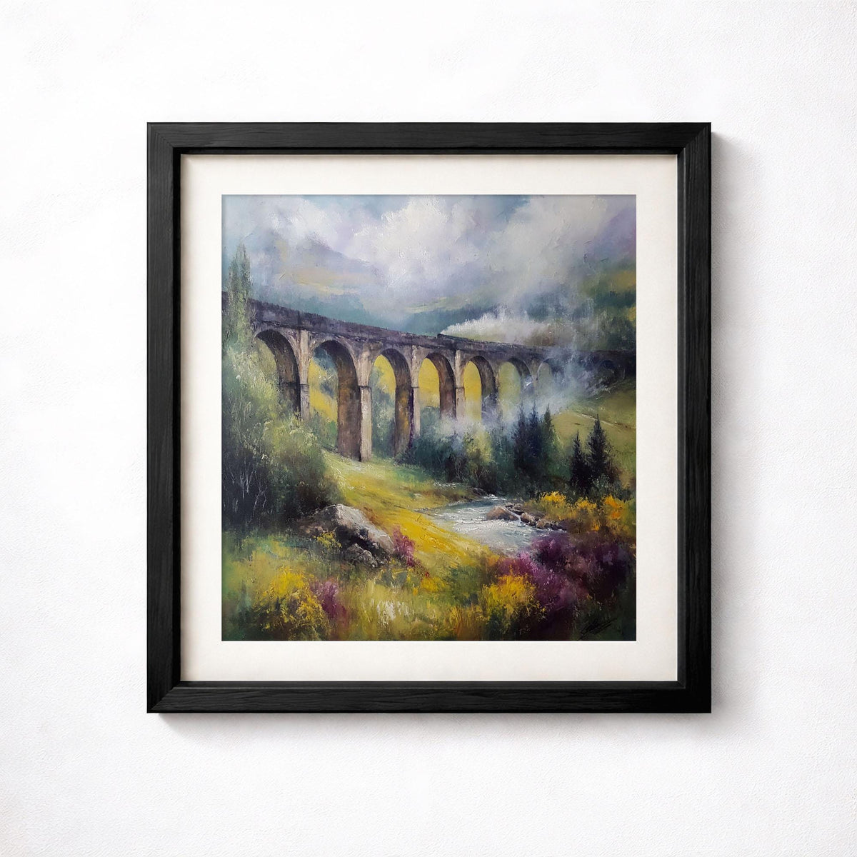 Glenfinnan Viaduct Print, Scottish Steam Train Art, Misty Highlands Landscape