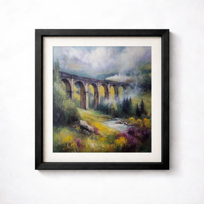 Glenfinnan Viaduct Print, Scottish Steam Train Art, Misty Highlands Landscape