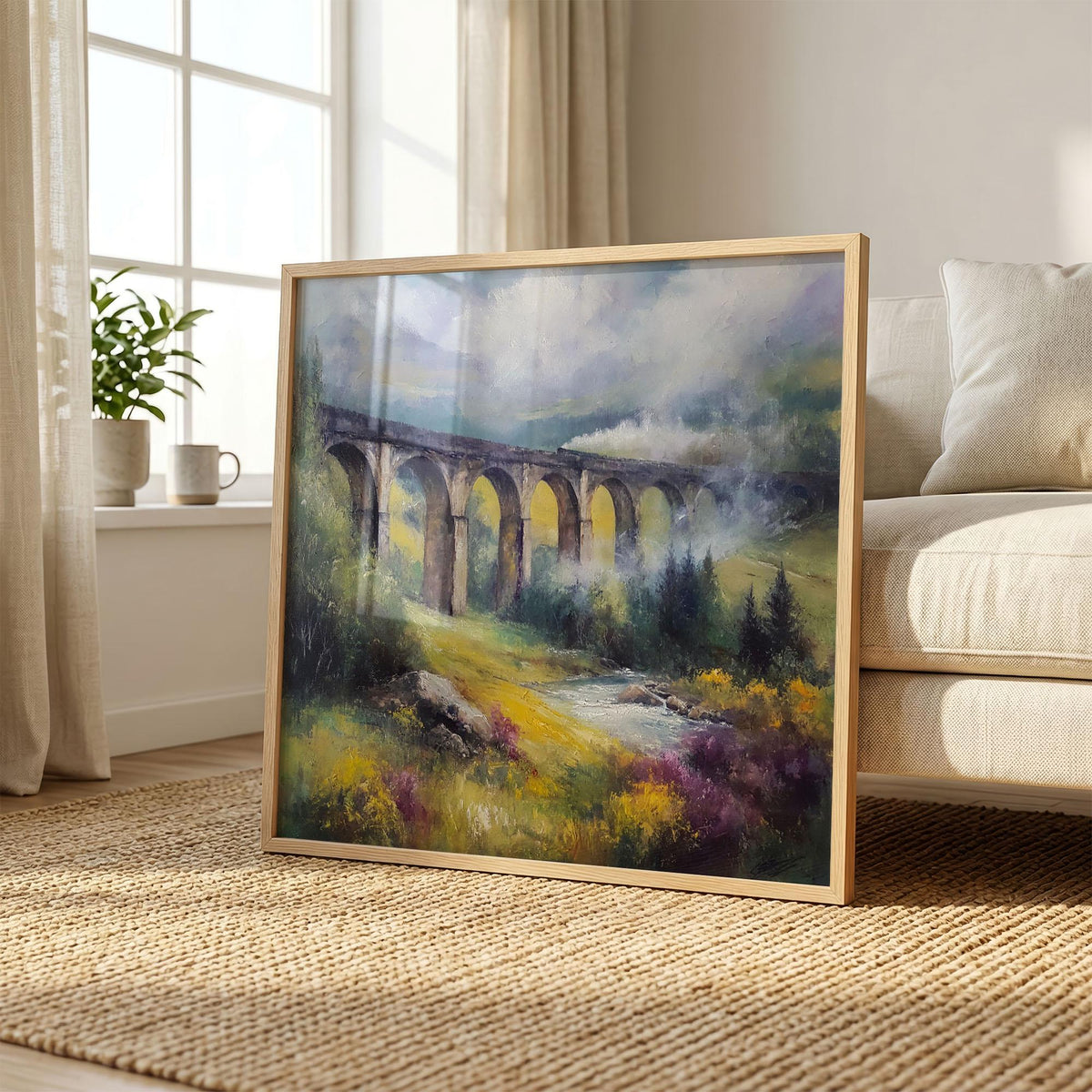 Glenfinnan Viaduct Print, Scottish Steam Train Art, Misty Highlands Landscape