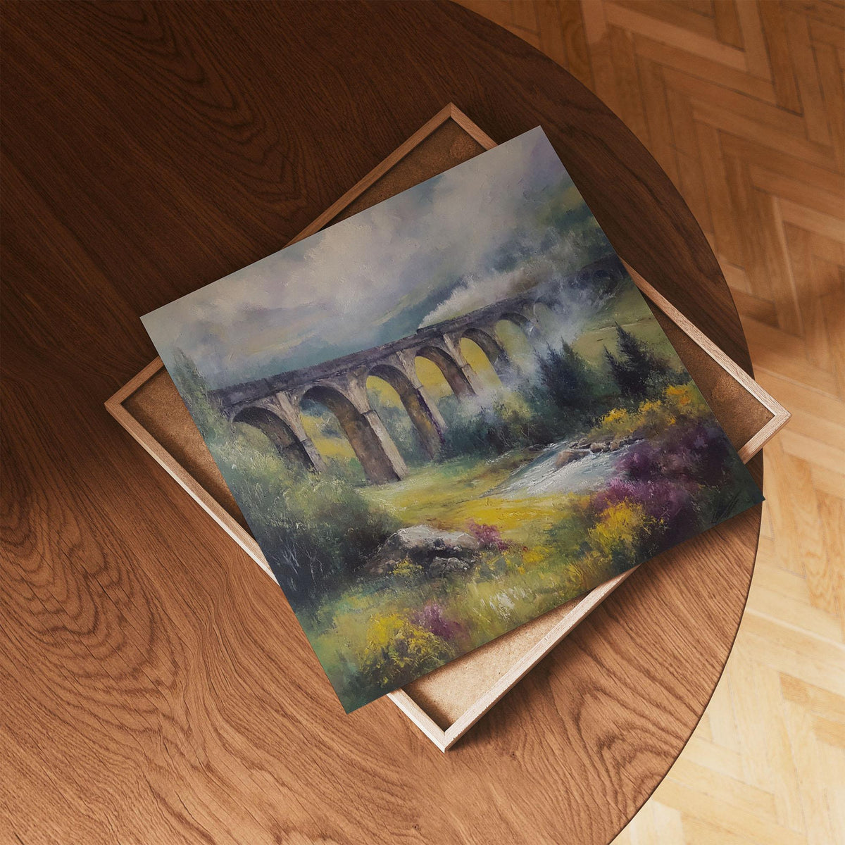 Glenfinnan Viaduct Print, Scottish Steam Train Art, Misty Highlands Landscape