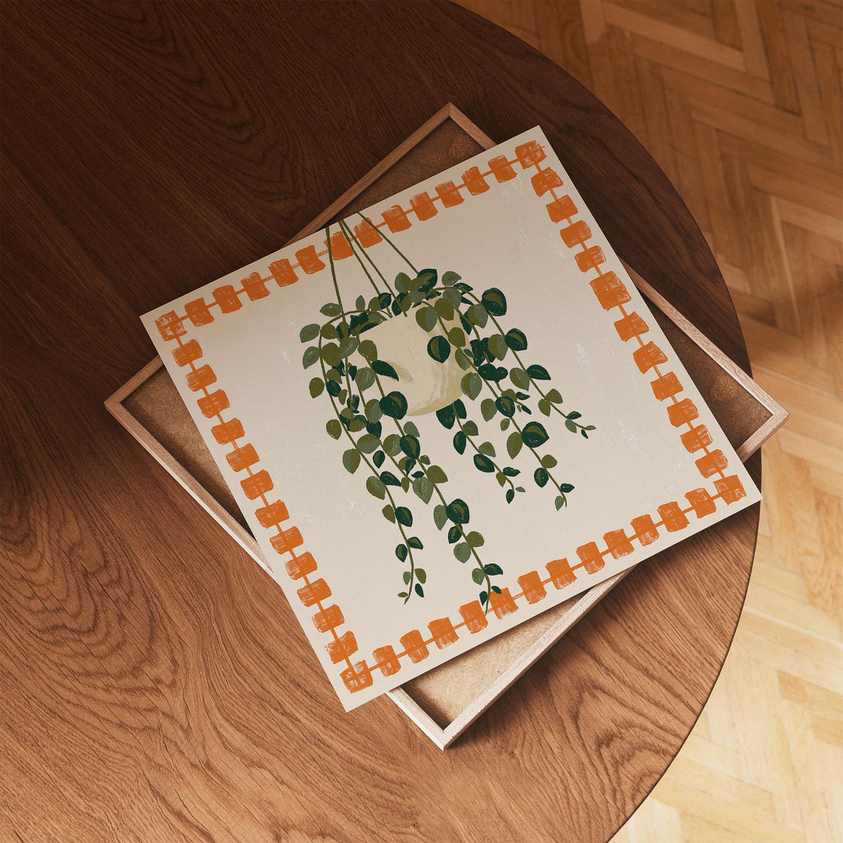 Hanging Plant Print, Retro Botanical Wall Art, Orange and Green Houseplant Poster