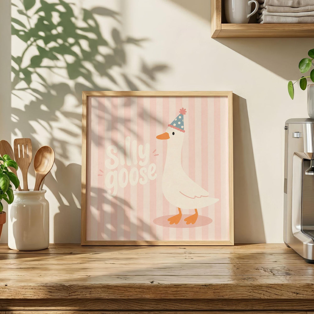Party Hat Goose Print, Pink Nursery Wall Art, Whimsical Kids Poster