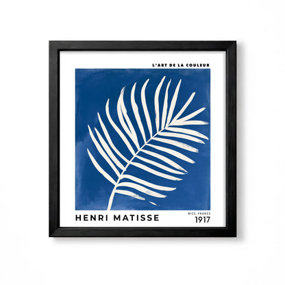 Henri Matisse inspired white palm leaf on deep blue background modern botanical square wall art print