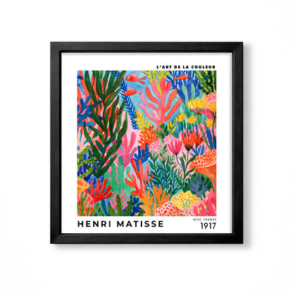 Henri Matisse inspired colourful coral reef with tropical fish and underwater plants square wall art print