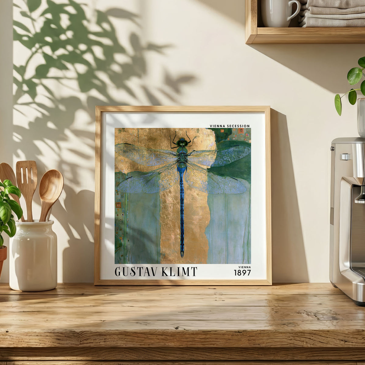Gustav Klimt Style Dragonfly Print – Blue Gold Art Nouveau Square Art