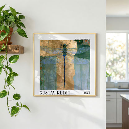 Gustav Klimt Style Dragonfly Print – Blue Gold Art Nouveau Square Art