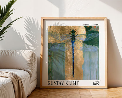 Gustav Klimt Style Dragonfly Print – Blue Gold Art Nouveau Square Art