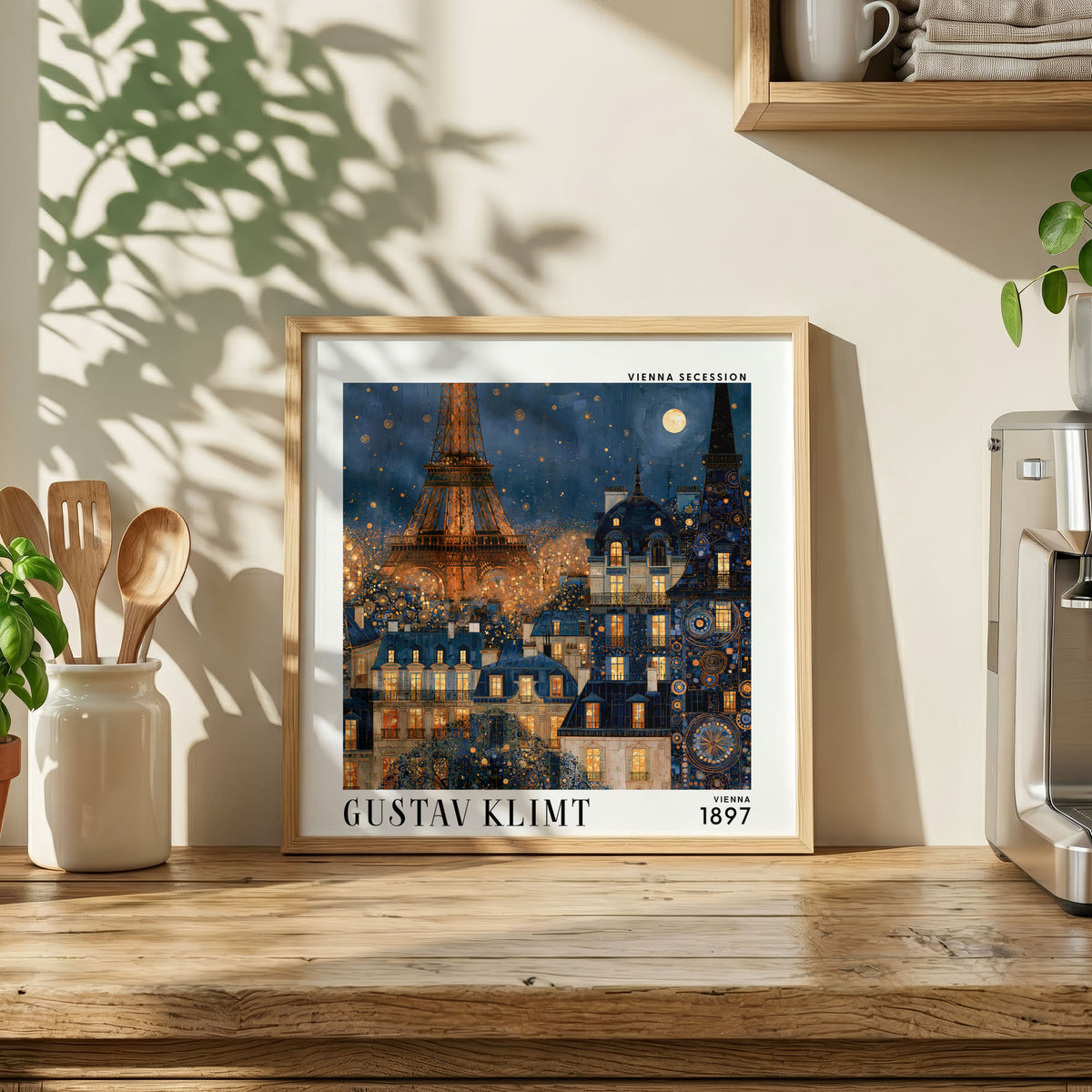 Gustav Klimt Style Paris Print – Eiffel Tower Blue Gold Square Art