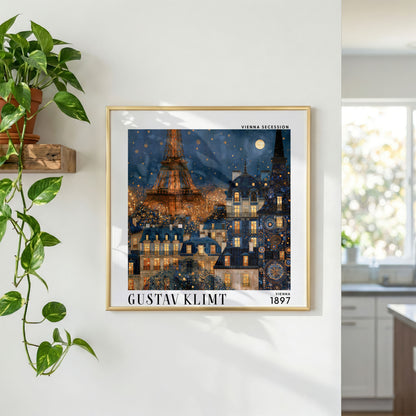Gustav Klimt Style Paris Print – Eiffel Tower Blue Gold Square Art