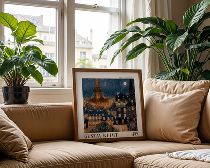 Gustav Klimt Style Paris Print – Eiffel Tower Blue Gold Square Art
