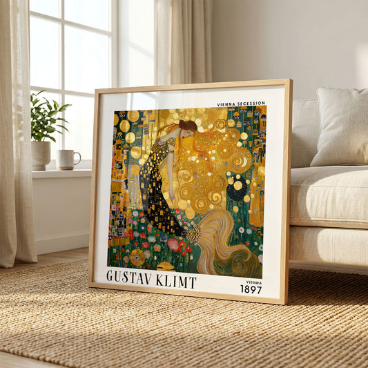 Gustav Klimt Style Golden Lady Print – Art Nouveau Woman Square Art