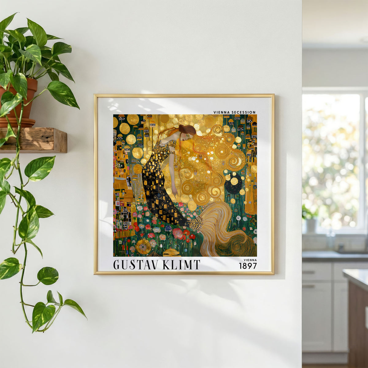 Gustav Klimt Style Golden Lady Print – Art Nouveau Woman Square Art