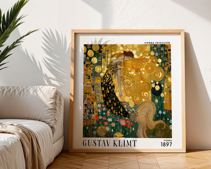 Gustav Klimt Style Golden Lady Print – Art Nouveau Woman Square Art