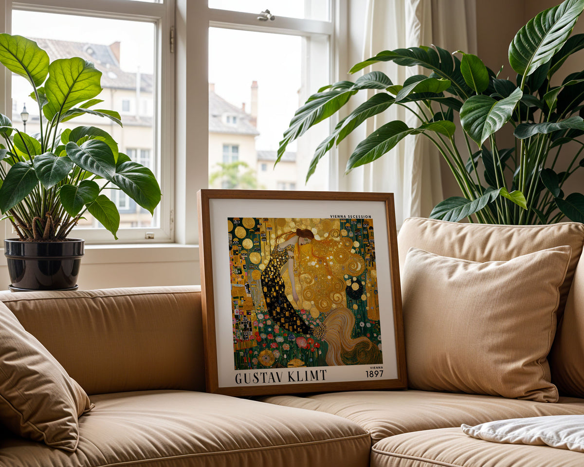 Gustav Klimt Style Golden Lady Print – Art Nouveau Woman Square Art