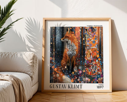 Gustav Klimt Style Fox Print – Orange Blue Art Nouveau Square Art