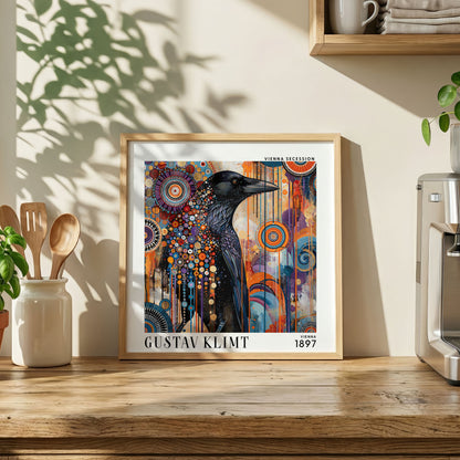 Gustav Klimt Style Raven Print – Colourful Crow Art Nouveau Square Art