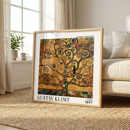 Gustav Klimt Style Tree of Life Print – Gold Art Nouveau Square Art