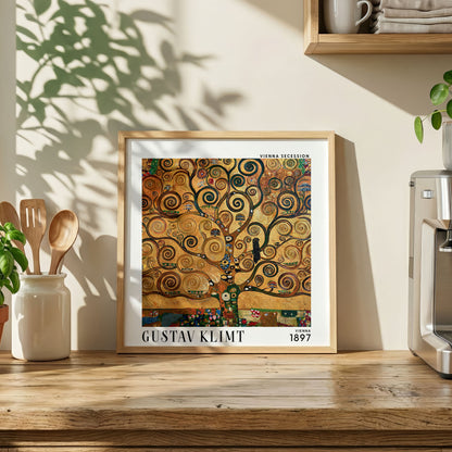 Gustav Klimt Style Tree of Life Print – Gold Art Nouveau Square Art