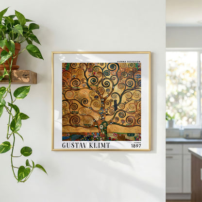 Gustav Klimt Style Tree of Life Print – Gold Art Nouveau Square Art