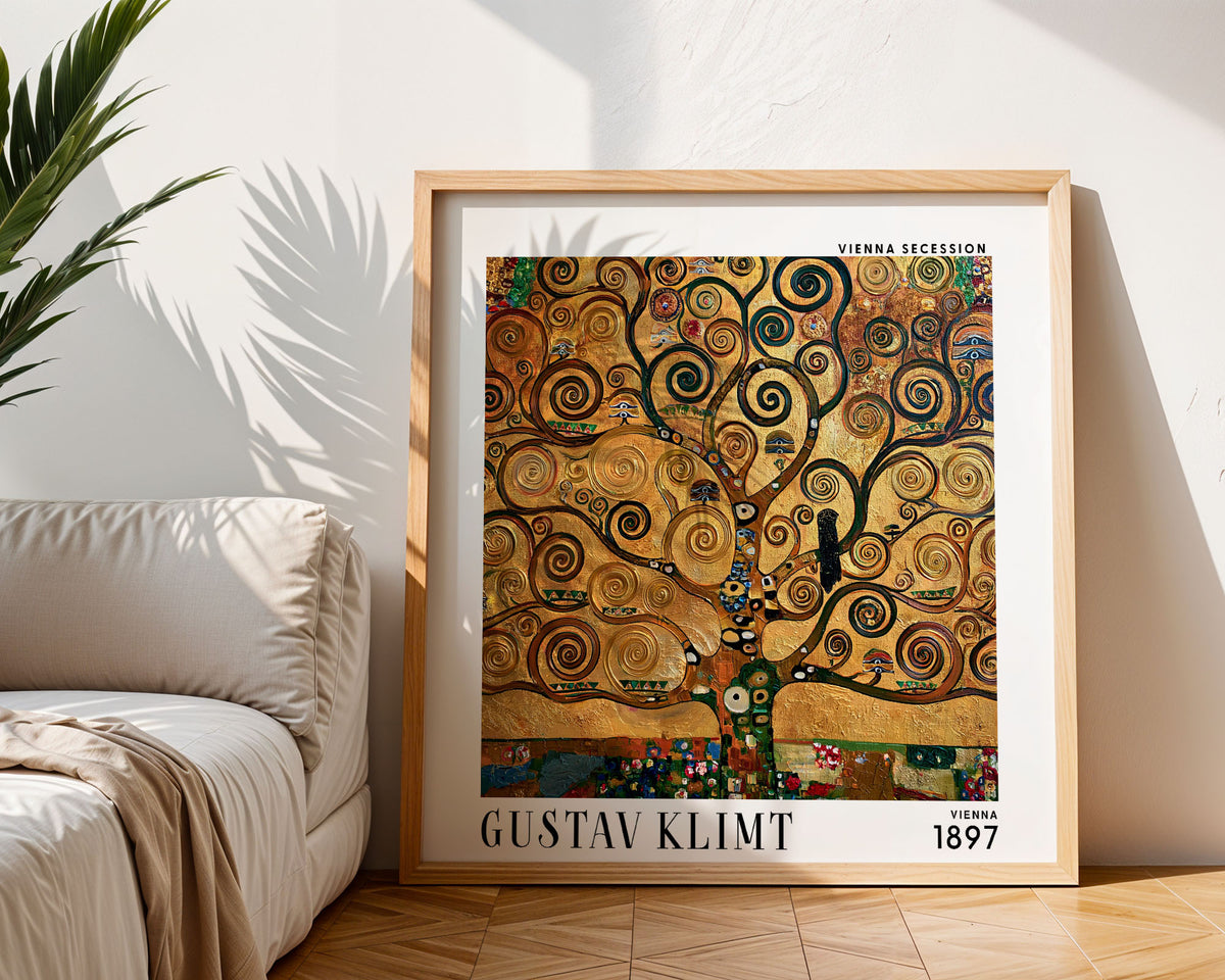 Gustav Klimt Style Tree of Life Print – Gold Art Nouveau Square Art