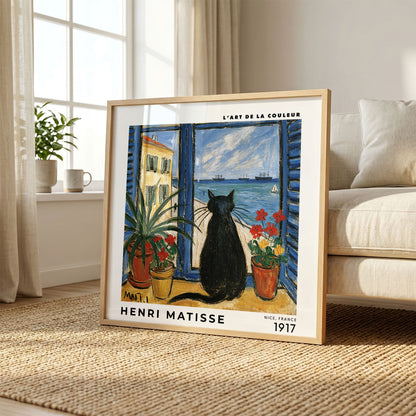 Henri Matisse Inspired Black Cat Window Print | Coastal Wall Art