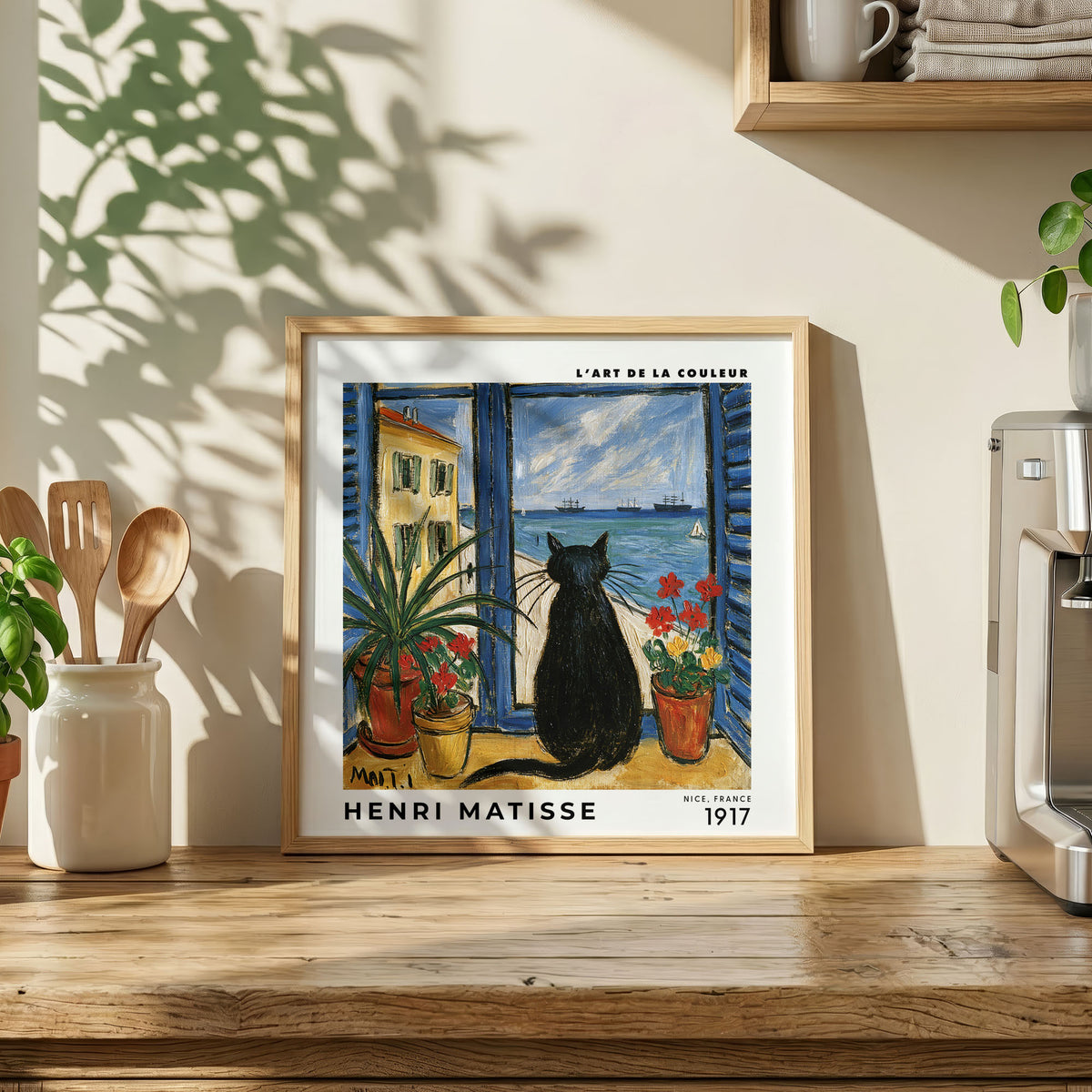 Henri Matisse Inspired Black Cat Window Print | Coastal Wall Art