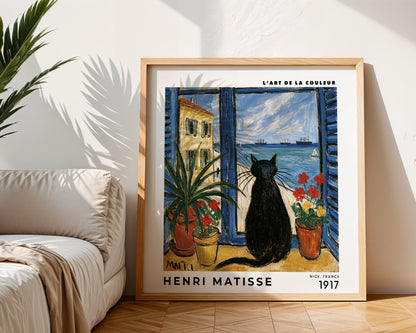 Henri Matisse Inspired Black Cat Window Print | Coastal Wall Art