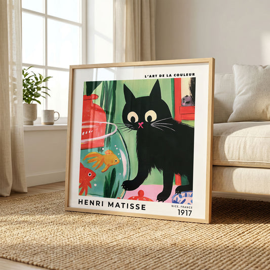 Henri Matisse Inspired Cat & Goldfish Print | Colourful Wall Art