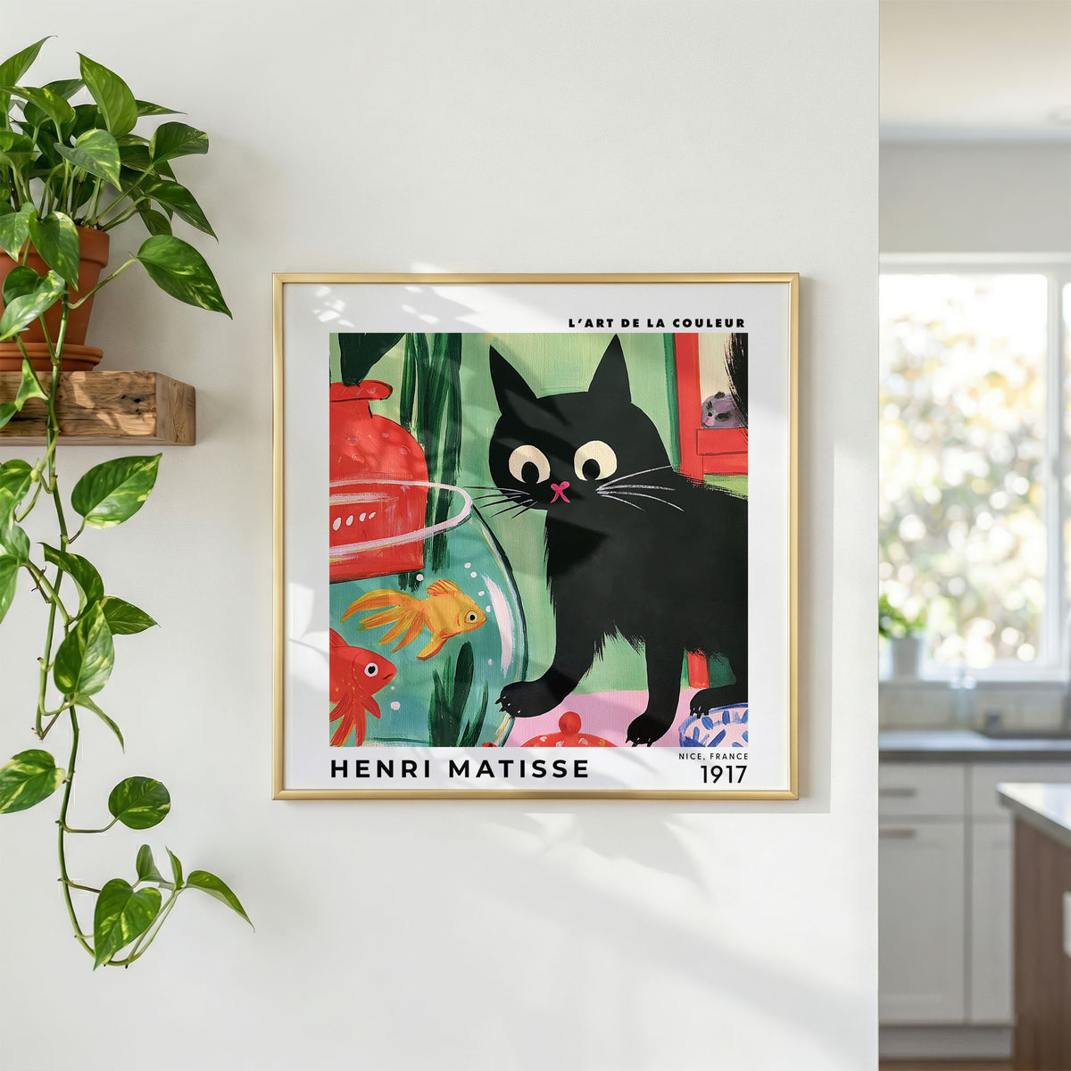 Henri Matisse Inspired Cat & Goldfish Print | Colourful Wall Art