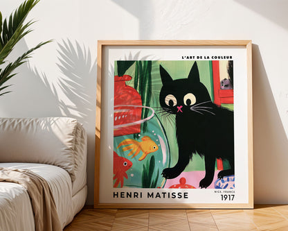 Henri Matisse Inspired Cat & Goldfish Print | Colourful Wall Art