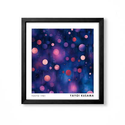 Yayoi Kusama inspired deep blue pink purple polka dot abstract modern Japanese wall art print