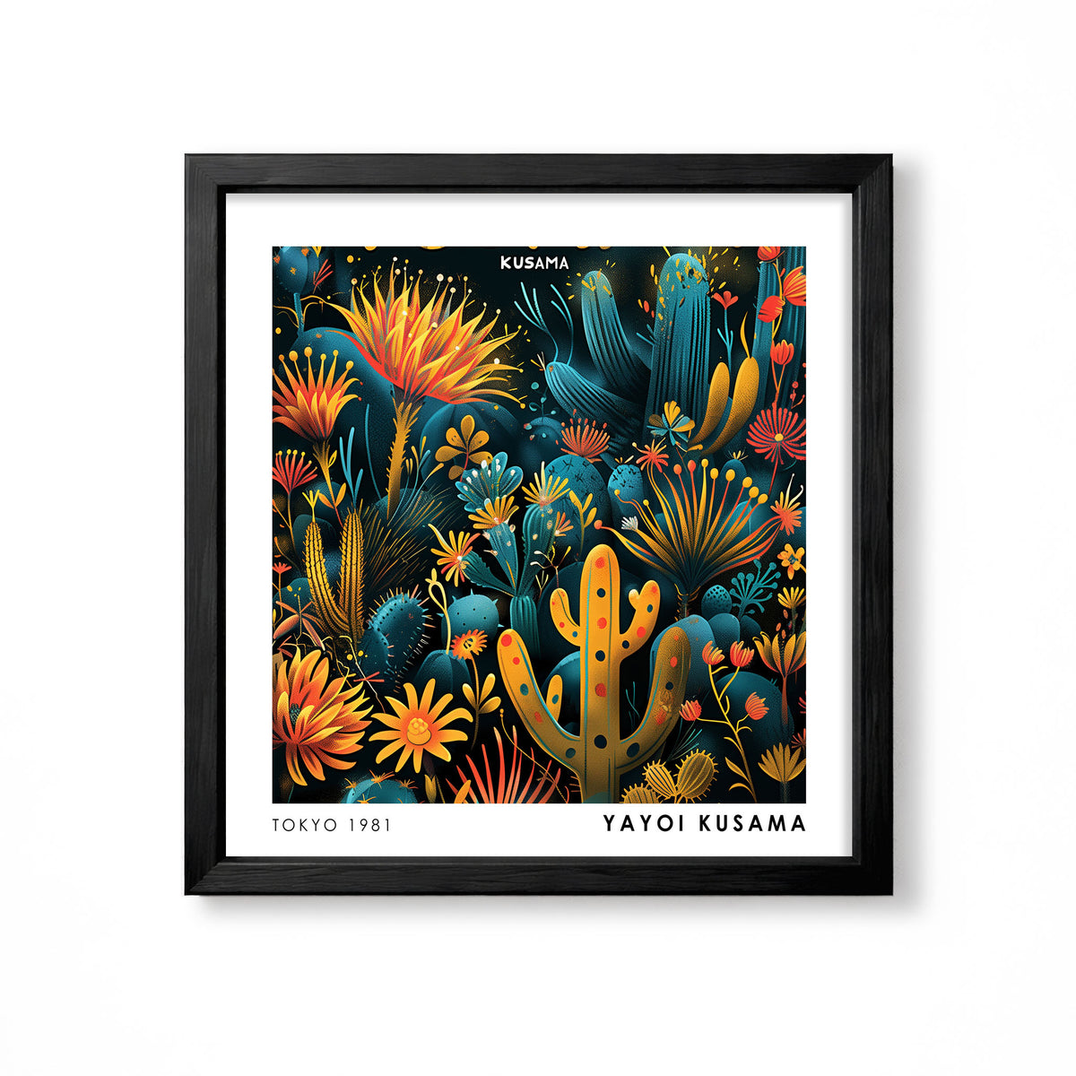 Yayoi Kusama inspired colourful cactus garden desert botanical wall art print