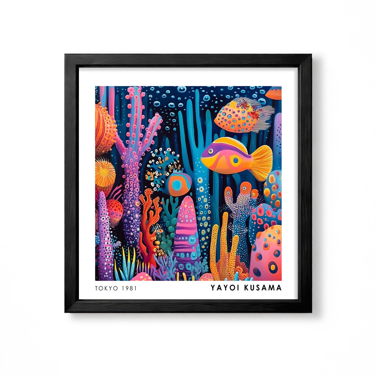Yayoi Kusama inspired colourful coral reef fish Japanese polka dot wall art print