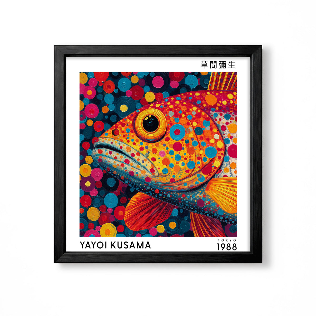 Yayoi Kusama inspired colourful fish Japanese polka dot wall art print