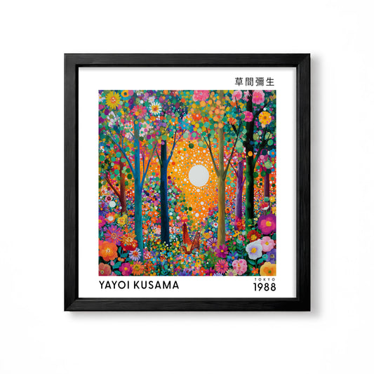 Yayoi Kusama inspired colourful floral forest Japanese wall art print