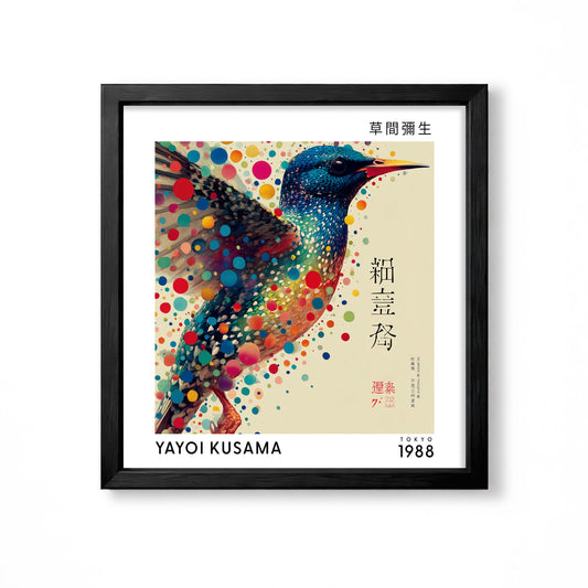 Yayoi Kusama inspired colourful bird Japanese polka dot wall art print