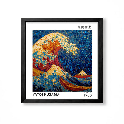 Yayoi Kusama inspired Great Wave Japanese blue polka dot wall art print